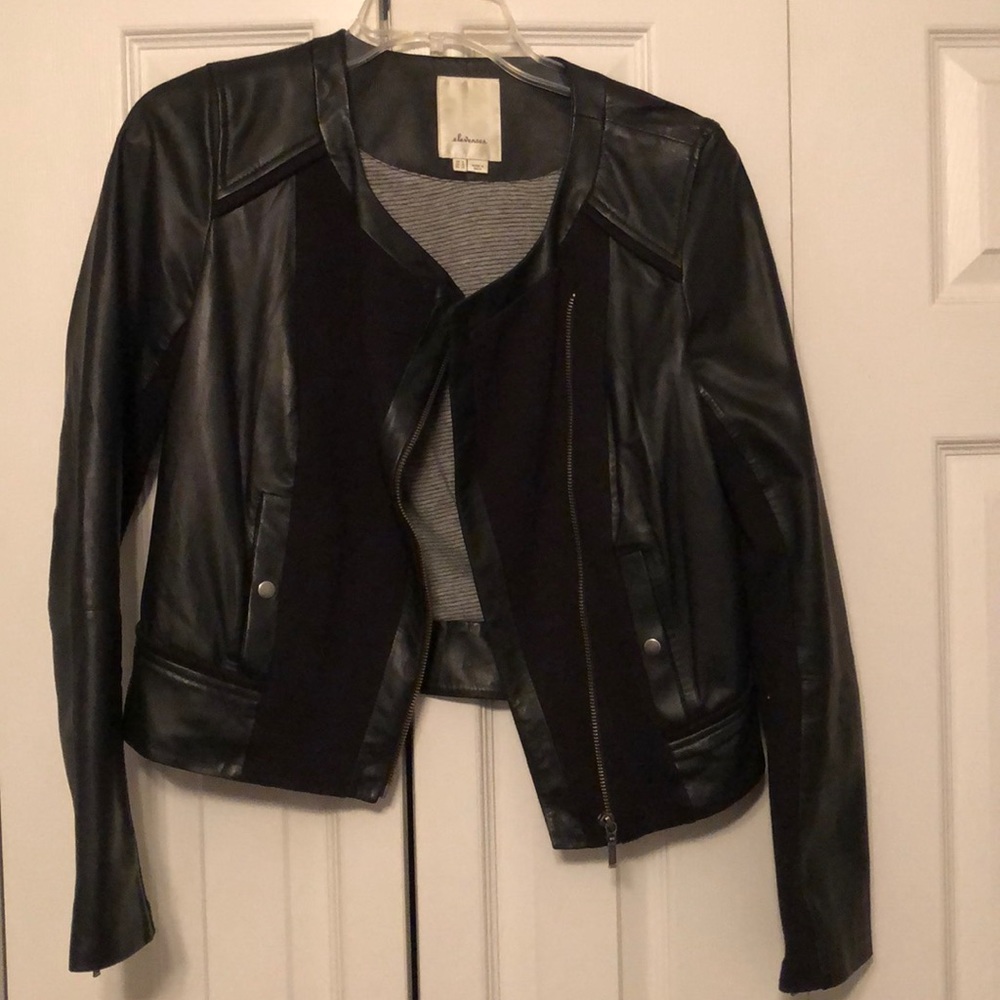 Leather & jersey paneled jacket